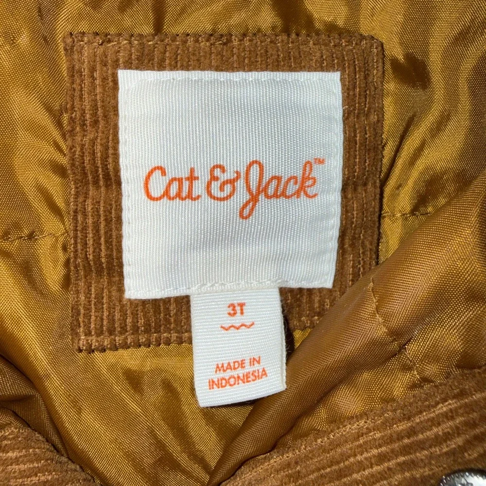 Cat & Jack Toddler Boys Brown Corduroy Shirt Jacket Faux Shearling Trim 3T